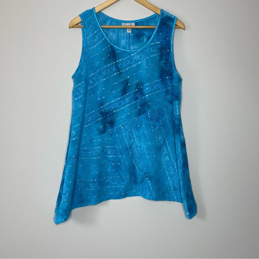 dressbarn Turquoise Tie Dye Sequins Swing Tank - Picture 3 of 8